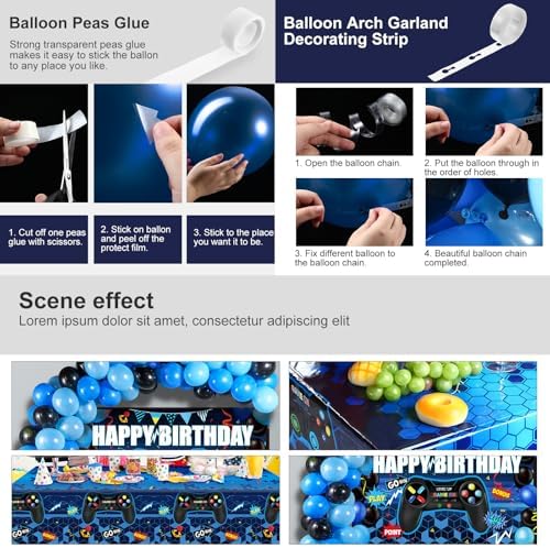 Video Game Birthday Party Decorations Set with Backdrop and Balloons