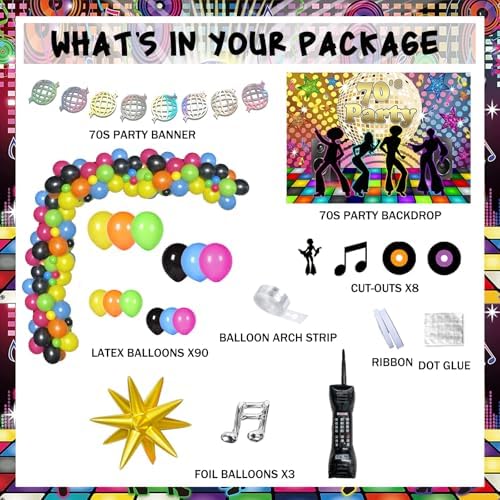70s Party Decor Kit with 118 Decor Items