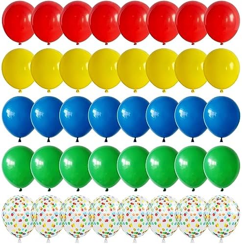 60-Piece Rainbow Balloons Set with Confetti and Ribbon