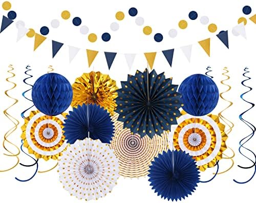 Navy Blue White Gold Graduation Party Decor Kit 33pcs
