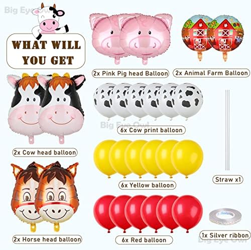 Farm Animal Balloons Set Pig Cow Horse Donkey