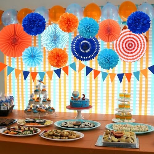 Cmaone Blue Orange Party Decorations Set Kids Birthday