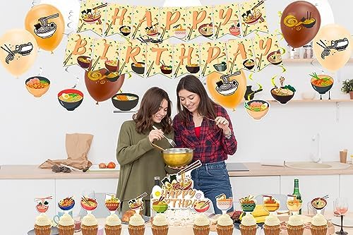 Ramen Birthday Decorations with Balloons and Toppers