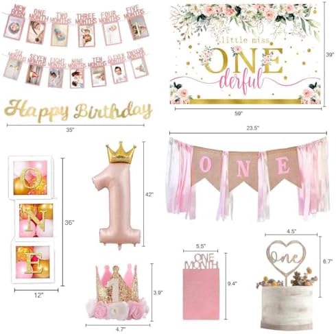 Baby Girl 1st Birthday Decorations Supplies Kit