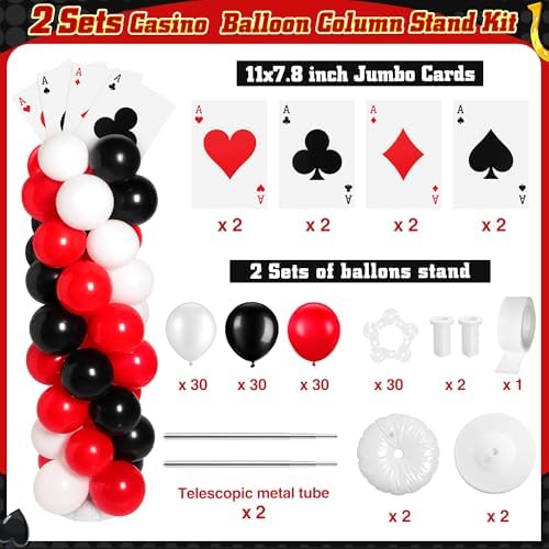 2 Sets Casino Themed Balloon Column Kit with Jumbo Poker Cards