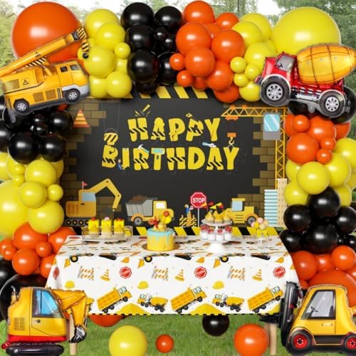 Construction Party Decor Kit Set with Balloons and Backdrop