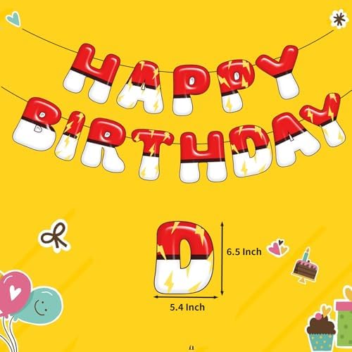 Happy Birthday Banner Cartoon Red White Decorations