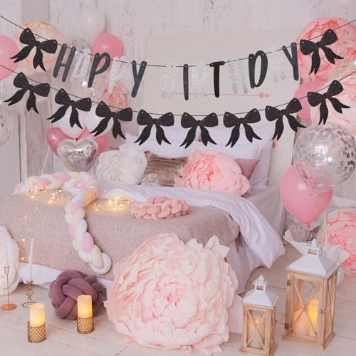 1 Set Black Bow Birthday Banner Decorations