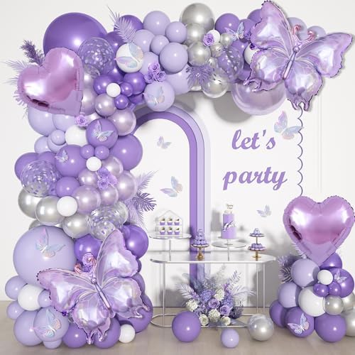 Ouddy Life 171Pcs Purple Butterfly Balloon Arch Kit
