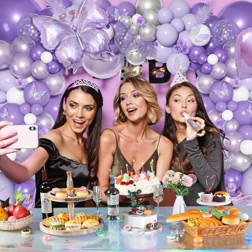 Ouddy Life 171Pcs Purple Butterfly Balloon Arch Kit