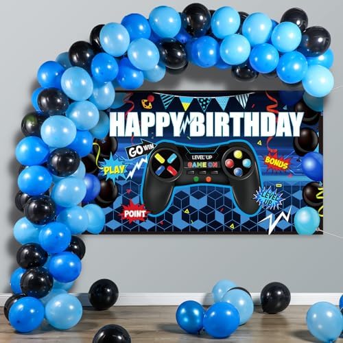 Video Game Birthday Party Decorations Set with Backdrop and Balloons