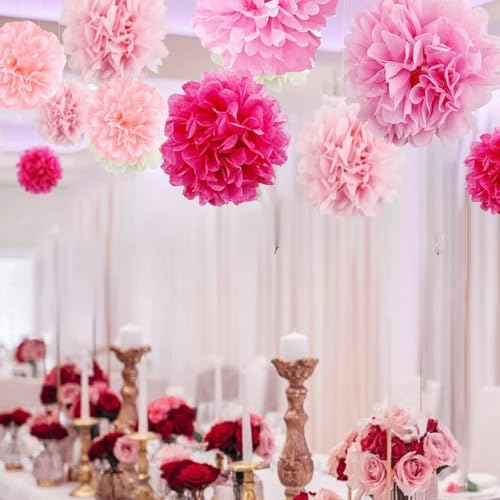 12pcs Pink Tissue Paper Pom Poms DIY Decor Kit