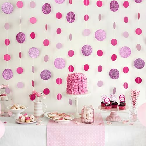 8 Pack Pink Glitter Dot Garland for Decorations