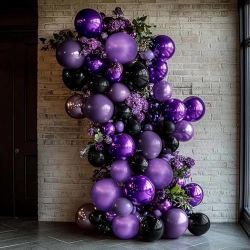 Double Stuffed Purple Black Balloon Garland Kit