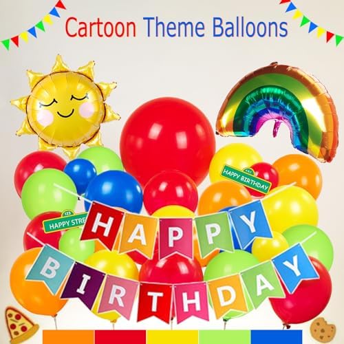Cartoon Street Party Decorations with Foil Balloons and Stickers