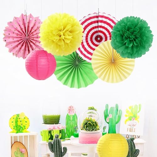 Hawaiian Pink Green-Yellow Party Decorations 20pcs