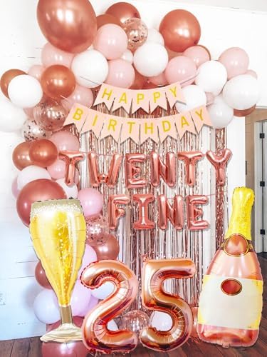 LaVenty Rose Gold 25th Birthday Balloons - Funny Happy Birthday Decoration