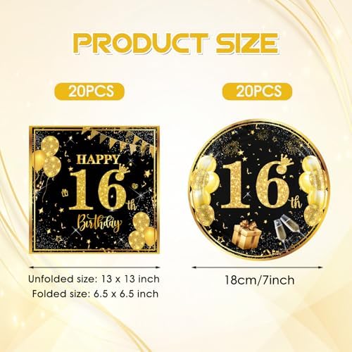 40PCS Black Gold 16th Birthday Party Decorations