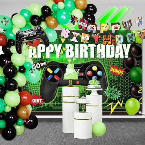 Video Game Balloon Arch Kit with Happy Birthday Banner