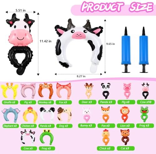 Libima 200 Pcs Zoo Animal Inflatable Headbands and Wrist Balloons with Pump