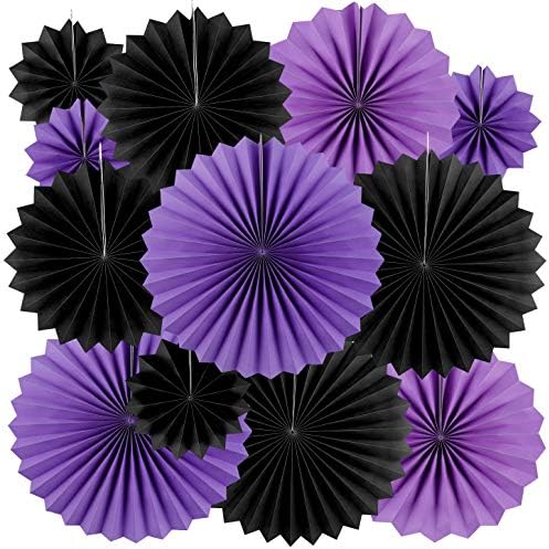 Video Game Party Hanging Fans 12pc - Black Purple Decorations
