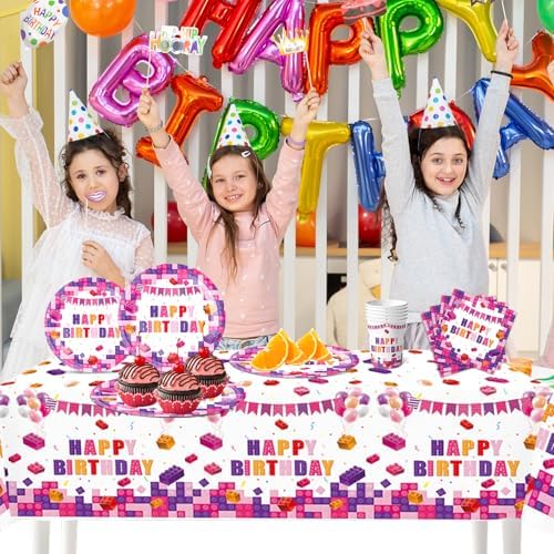 Pink Building Block Birthday Party Set