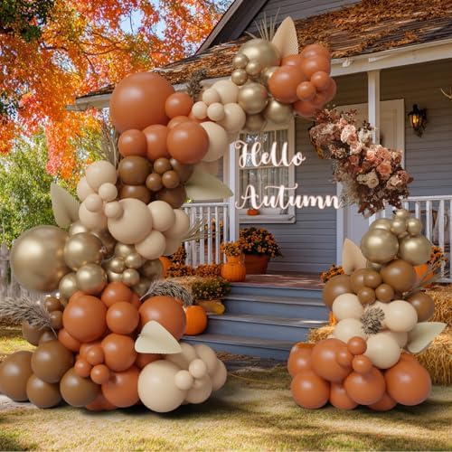 145pcs Fall Balloon Arch Kit with Burnt Orange and Gold Balloons