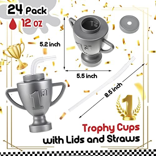 Amyhill 12 Pcs Silver Race Car Cups With Lids and Straws