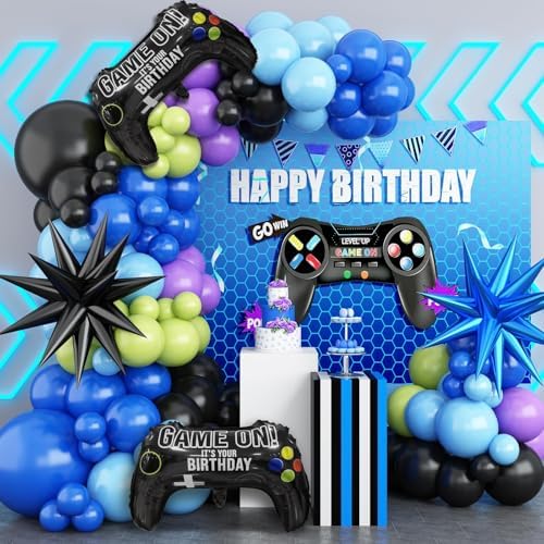 Video Game Balloon Arch Garland Kit with 2Pcs Game Handle Foil Balloons