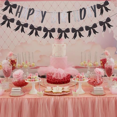 1 Set Black Bow Birthday Banner Decorations