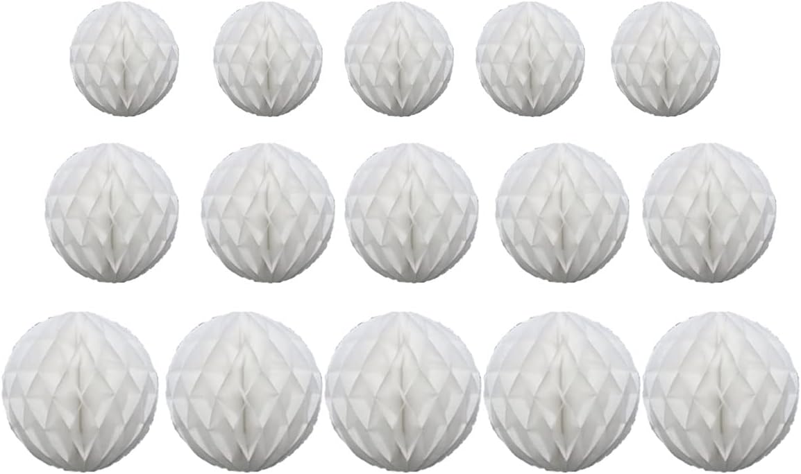 15pcs White Honeycomb Ball Decorations for Parties and Weddings