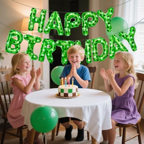 Green Pixel Birthday Banner Decorations Kit