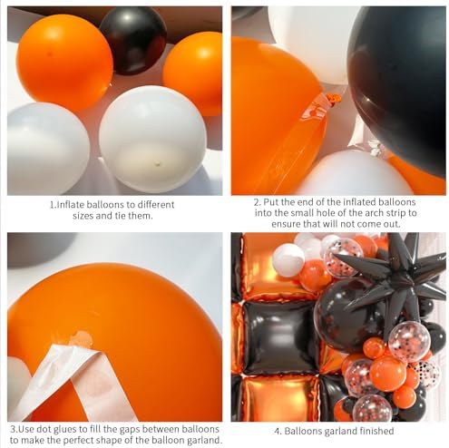 25pcs Black Orange Foil Balloon Wall with Arch Kit