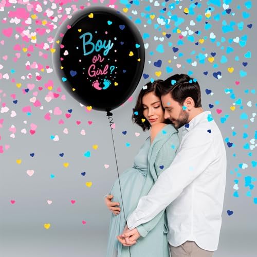 2 Pcs Black Gender Reveal Balloons with Confetti