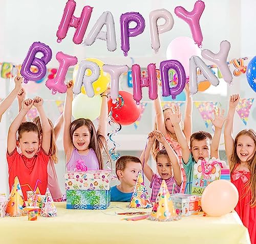 Purple Pink Happy Birthday Balloons Banner 16 Inch