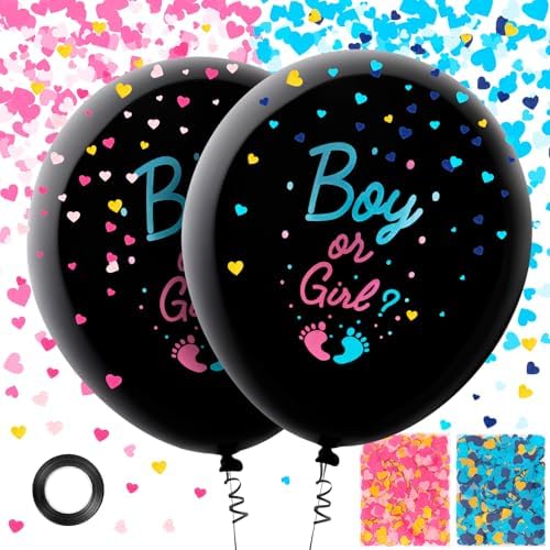 2 Pcs Black Gender Reveal Balloons with Confetti