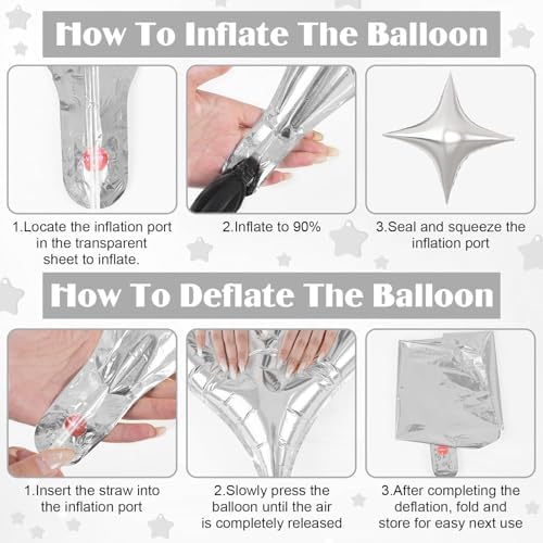 Silver Star Balloons 10PCS Four Angle Decorative Balloons