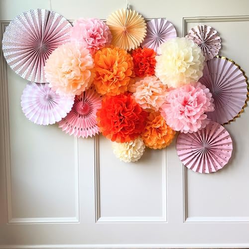 PapaKit Party Tissue Pom Poms 20 Piece Bright Orange Set