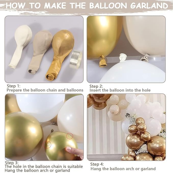 Cream Golden Balloons Garland Arch Kit for Celebrations