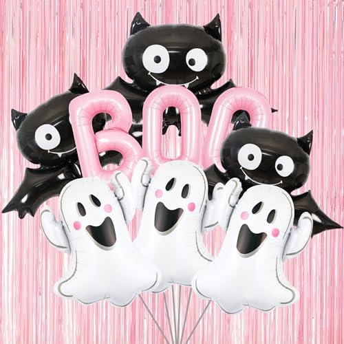 Halloween Party Balloons with Pink Fringe Curtain Set