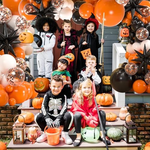 161pcs Black White Orange Balloons Arch Kit with Starburst Foil Balloons