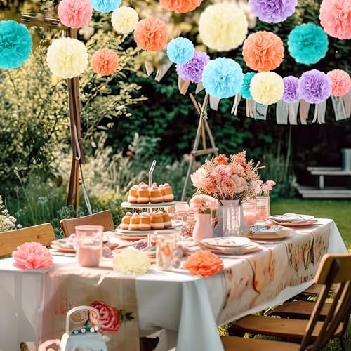 72 Pcs Tissue Paper Pom Poms Pastel Party Decorations