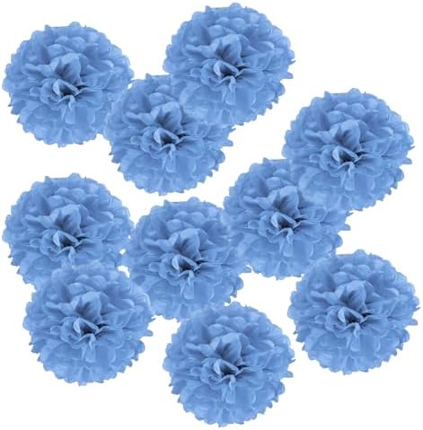 PATIKIL 8 Inch Lake Blue Tissue Pom Poms Flowers 10 Pack