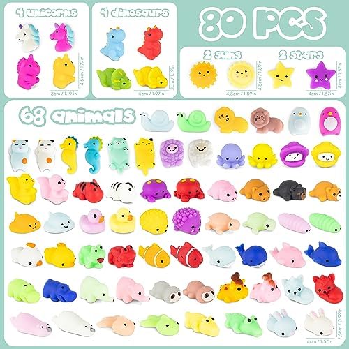 80 Piece Mochi Squishy Toy Pack for Kids Party Favors - BONNYCO