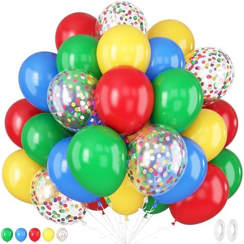 Red Yellow Blue Balloons with Confetti for Birthday Party