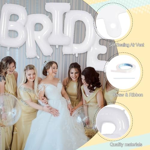 40 Inch White BRIDE Foil Balloons Decor Set