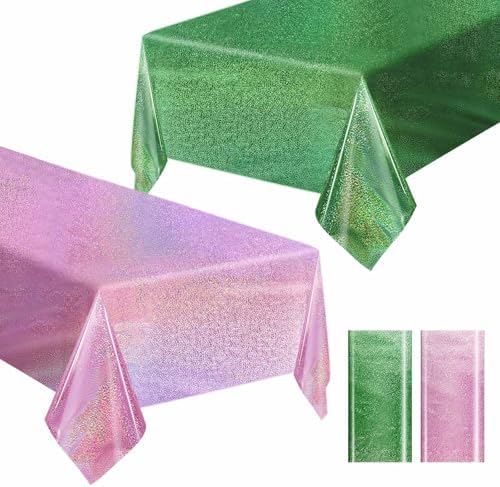 2 Pack Pink Green Iridescent Plastic Tablecloth