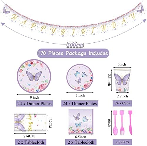 Butterfly Birthday Party Supplies Set for 24 Guests