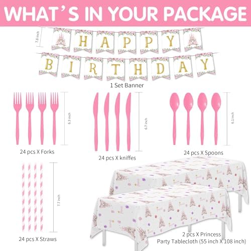Princess Birthday Party Decor Tableware Set 24 PCS