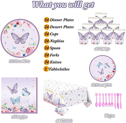 Butterfly Birthday Party Supplies Set for 24 Guests